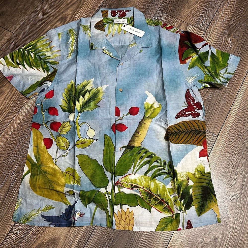 NWT Raga Man Button-Up Shirt Men's Sz L Colorful Floral‎  Beach